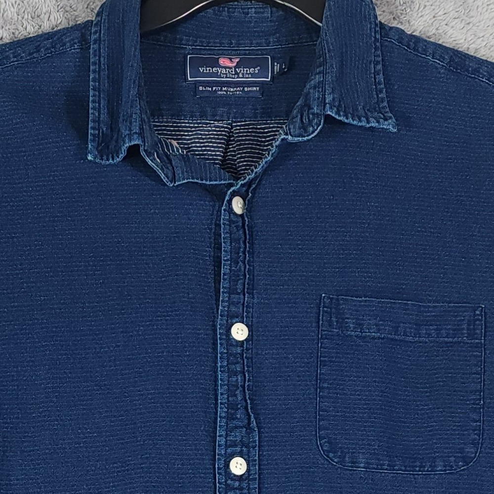 Vineyard‎ Vines Shirt Mens Large Blue Murray Denim Style Slim Fit Short Sleeve